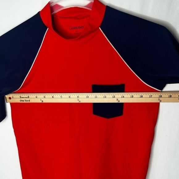 Lands’ End Short Sleeve Blue Red Rashguard Swim Shirt. Size L - Picture 8 of 13